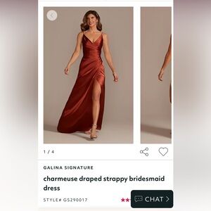 David’s Bridal Galina Signature Charmeuse draped strappy bridesmaid dress